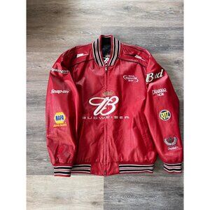 Vintage Dale Earnhardt Jr. Budweiser Red & Black NASCAR Leather Racing Jacket Si